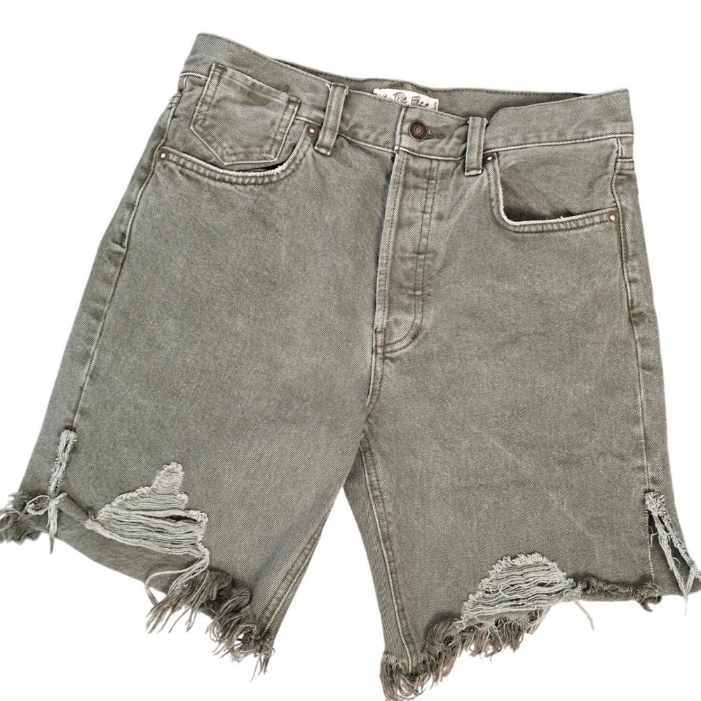 We The Free People Womens Caroline 26 Shorts Cutoff Distressed Denim Olive Green